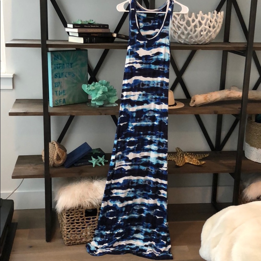 Blue and white maxi dress